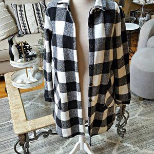 BUFFALO Black & White CHECK LONG SHACKET COAT